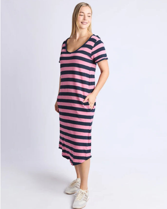 Elm Meave Midi Dress Rose Navy Stripe