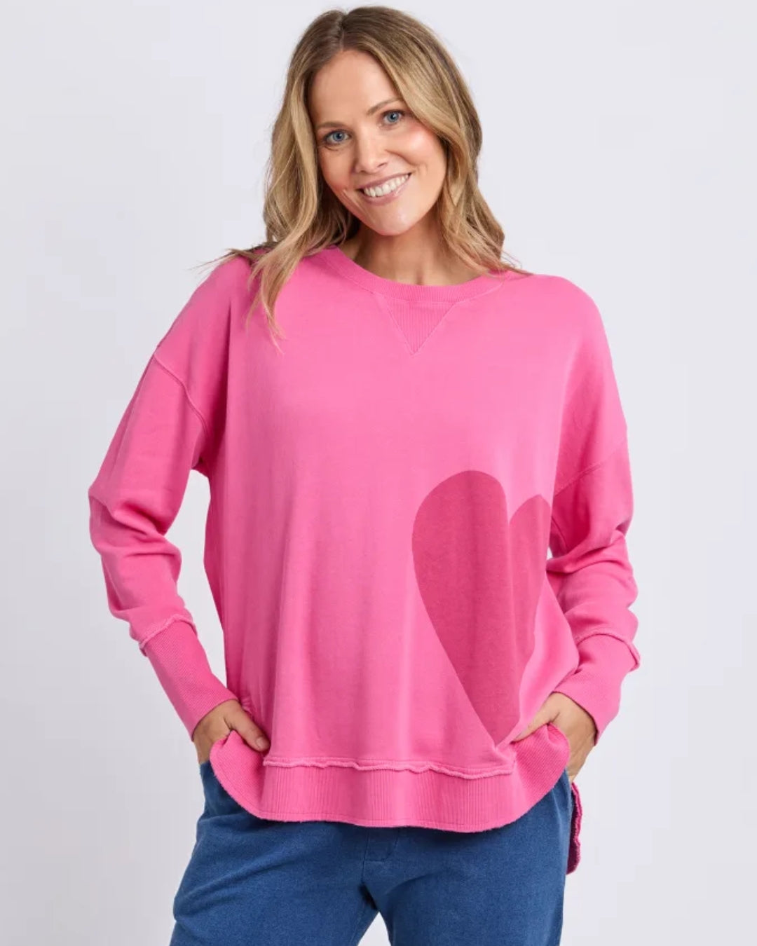 Elm One Heart Crew Sweatshirt Hot Pink