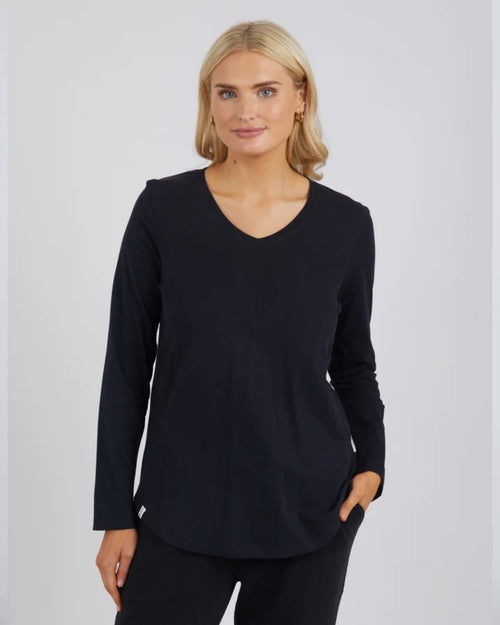 Elm Peachy Long Sleeve V Neck Tee Black