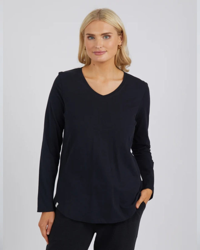 Elm Peachy Long Sleeve V Neck Tee Black