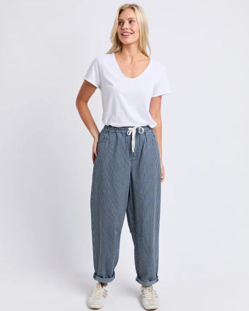Elm Penny Pinstripe Barrel Jogger Blue and White Stripe