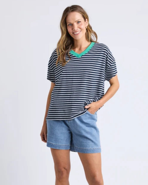 Elm Sabrina T Shirt Navy White Stripe