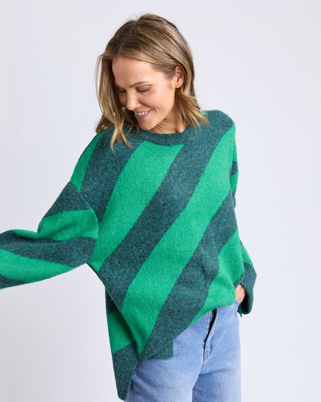 Elm Sage Diagonal Stripe Knit Jumper