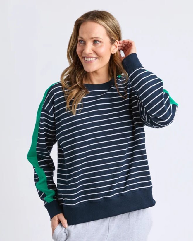 Elm Sloane Crew Sweatshirt Navy Stripe