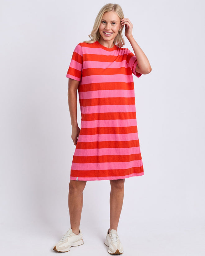 Elm Spritz Stripe Dress Tangerine Pink Stripe