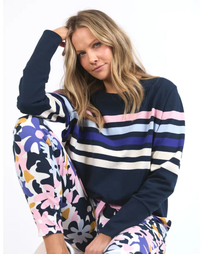 Elm Ultra Crew Sweatshirt Navy Stripe