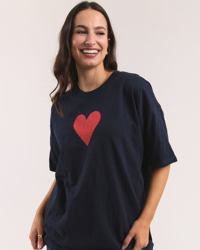 Elm Velvet Heart T Shirt Navy