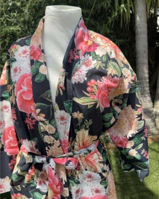 Fleur Kimono Robe Black 