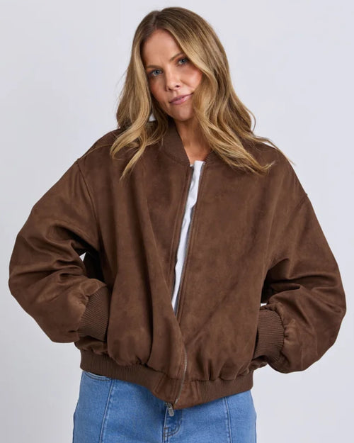 Foxwood Evie Suede Bomber Jacket Chocolate