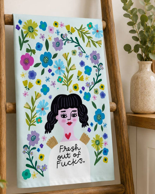 Fresh Out of Fucks Grumpy Angel Dish Towel
