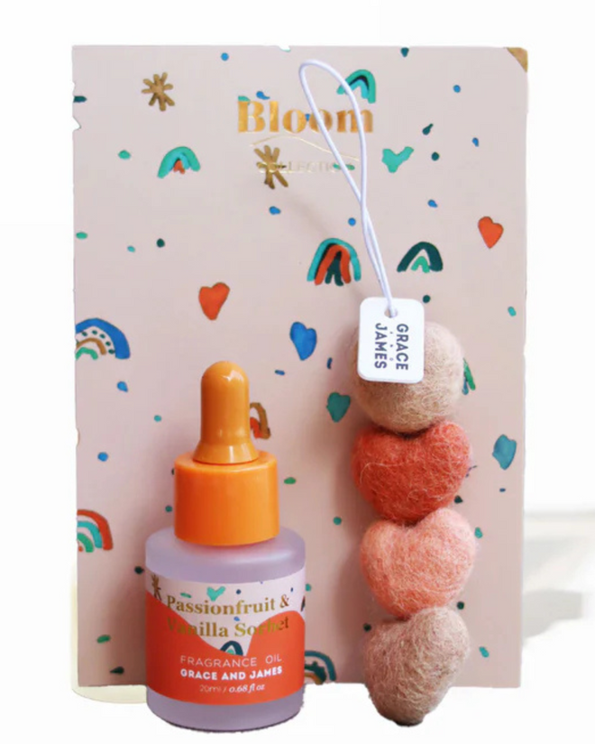 Grace and James Felt Heart Air Freshener Set Passionfruit and Vanilla Sorbet