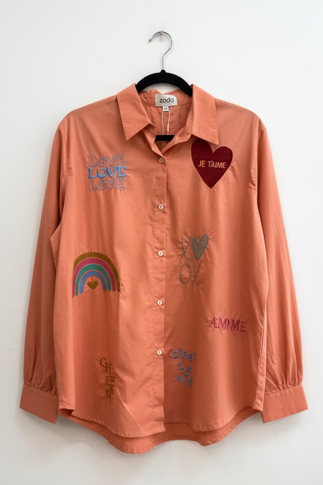 Zoda Emroidered Shirt Orange Je T’Aime Love