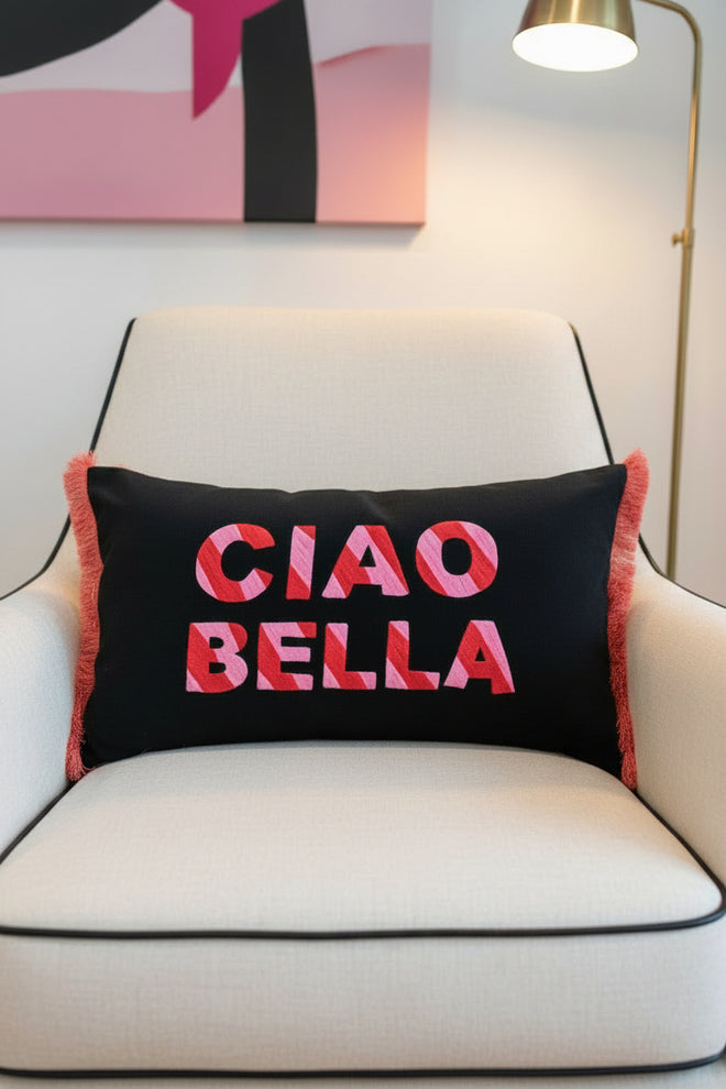 Ciao Bella Cushion Black with Pink Stripe Rectangle