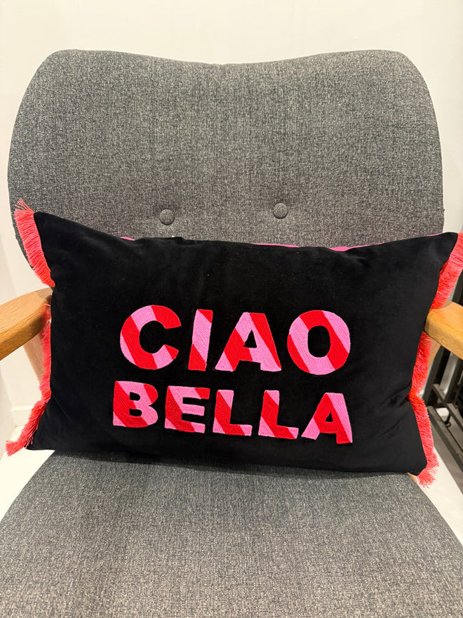 Ciao Bella Cushion Black with Pink Stripe Rectangle