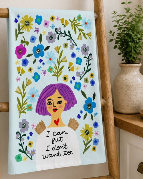 I Can, But I Don't Want To Grumpy Angel Dish Towel