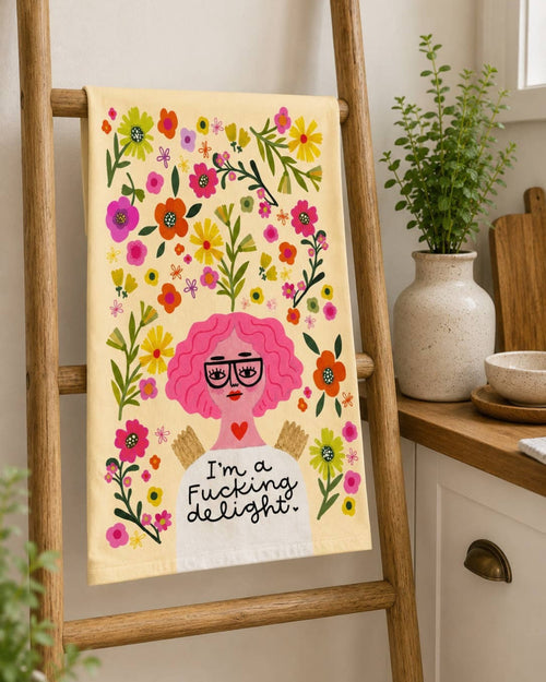 I'm a Fucking Delight Grumpy Angel Dish Towel