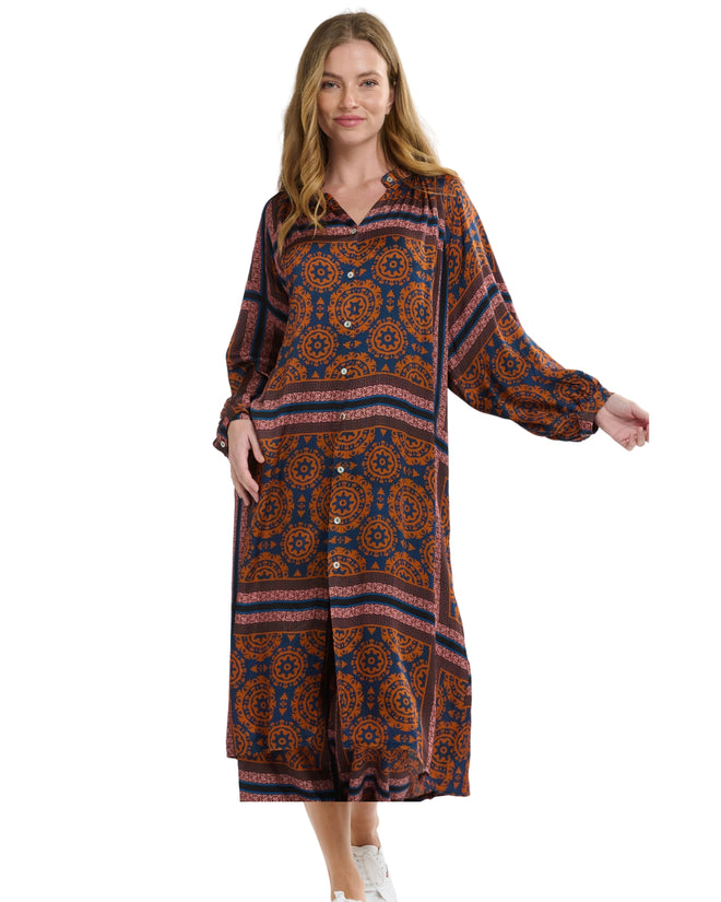 Italian Star The Hills Button Through Dress Orange Navy