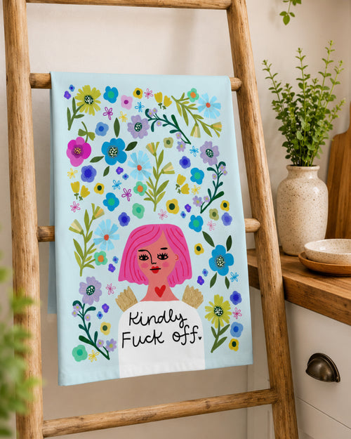 Kindly Fuck Off Grumpy Angel Tea Towel