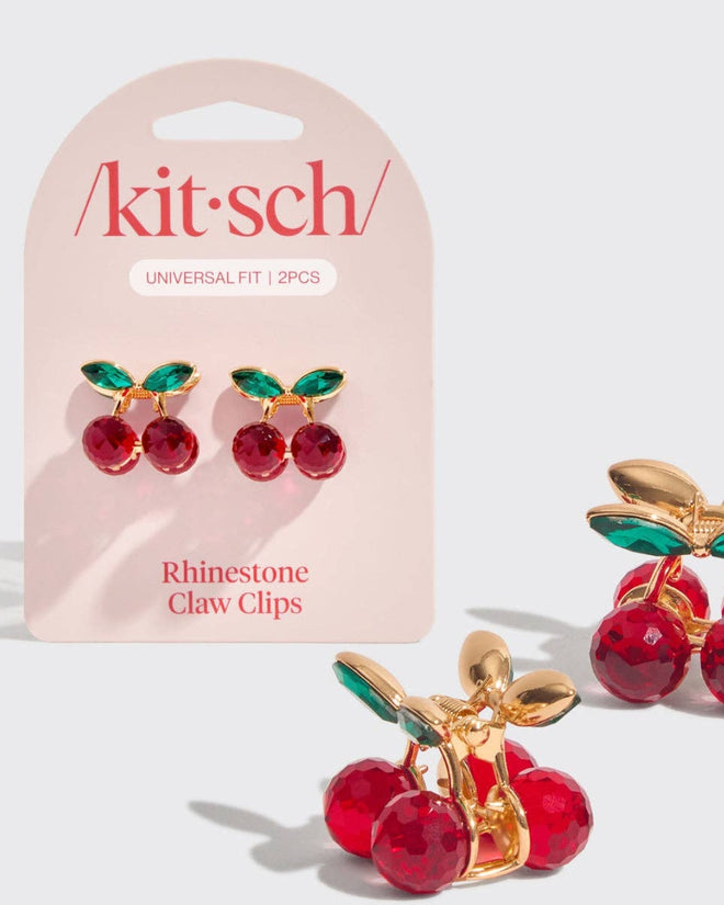 Kitsch Mini Rhinestone Claw Clips 2pc Set - Cherry