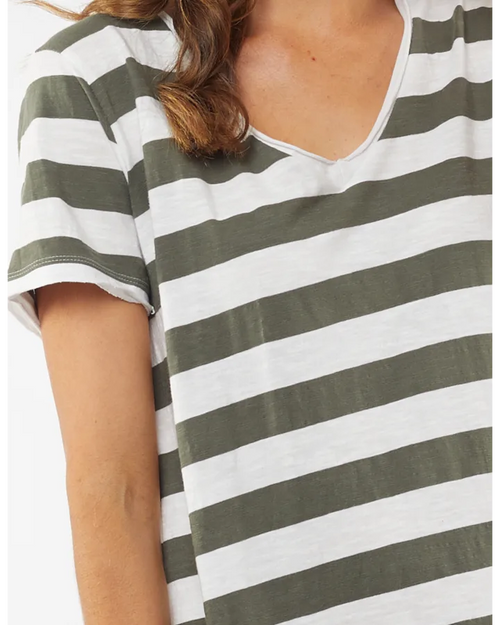 Elm Meave Midi Dress Khaki White Stripe