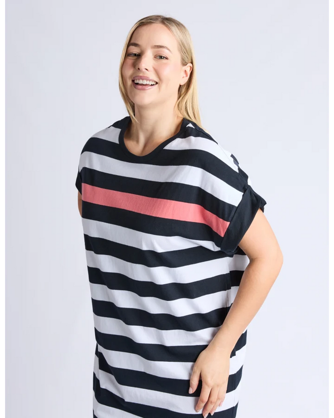 Elm Draw the Line Dress Black and White Pink Stripe