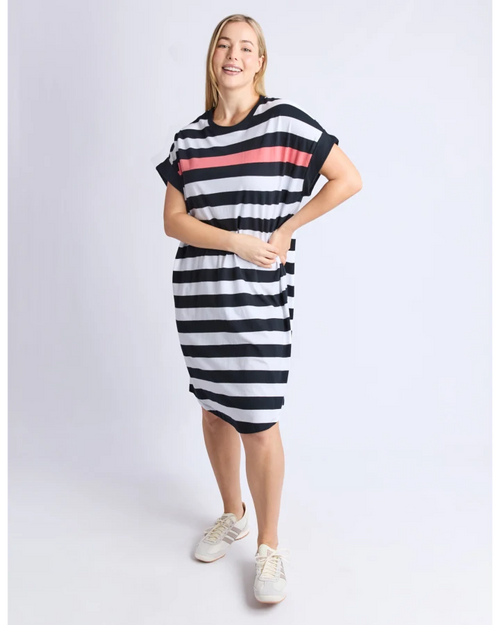 Elm Draw the Line Dress Black and White Pink Stripe
