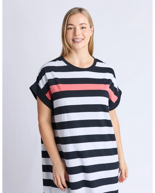 Elm Draw the Line Dress Black and White Pink Stripe