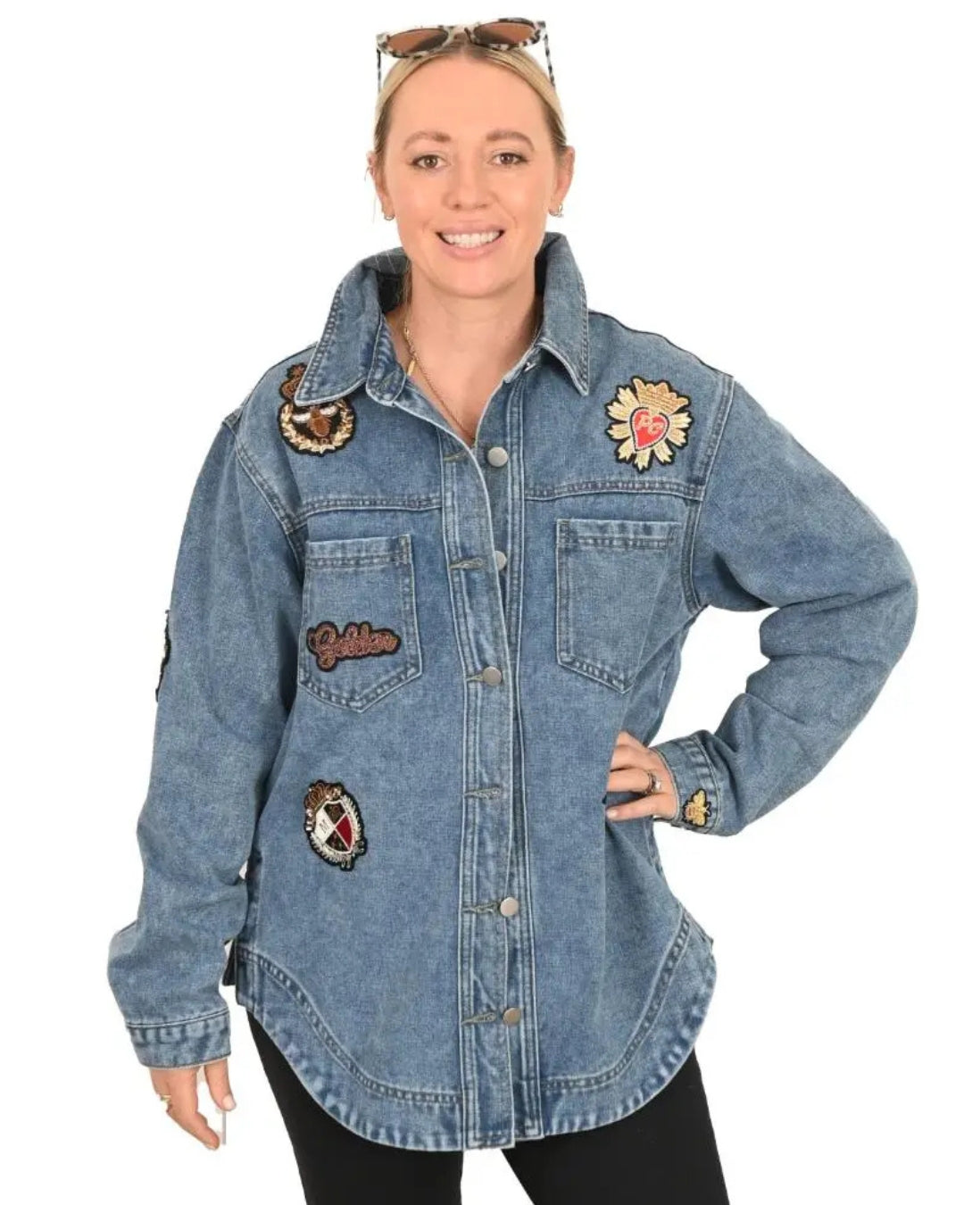 Palm Cove Crowned Bee Denim Shacket