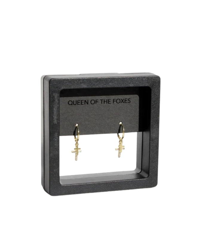 Queen of the Foxes Earings Huggies Sleeper Petite Double Cross Gold