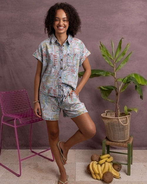 Elm Jade Printed Denim Shirt