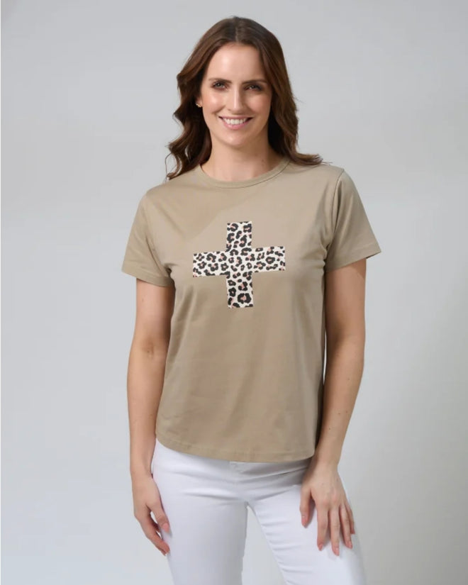 Stella and Gemma Ace T Shirt Leopard Cross Sage