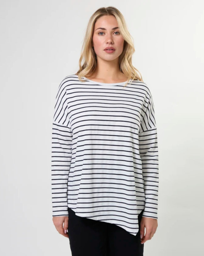 Stella and Gemma Asymmetric Top White Black Stripe