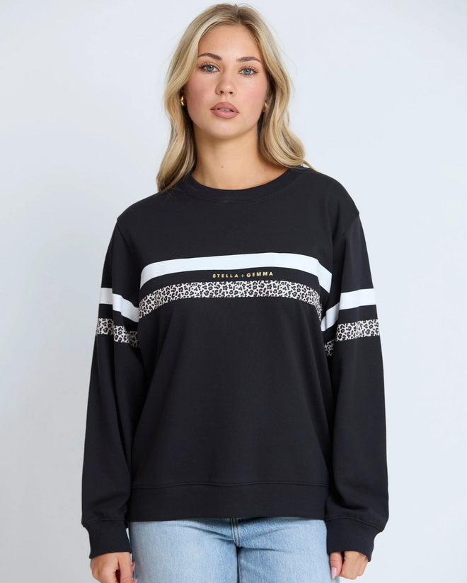 Stella and Gemma Black Leopard White Stripe Essential Sweatshirt