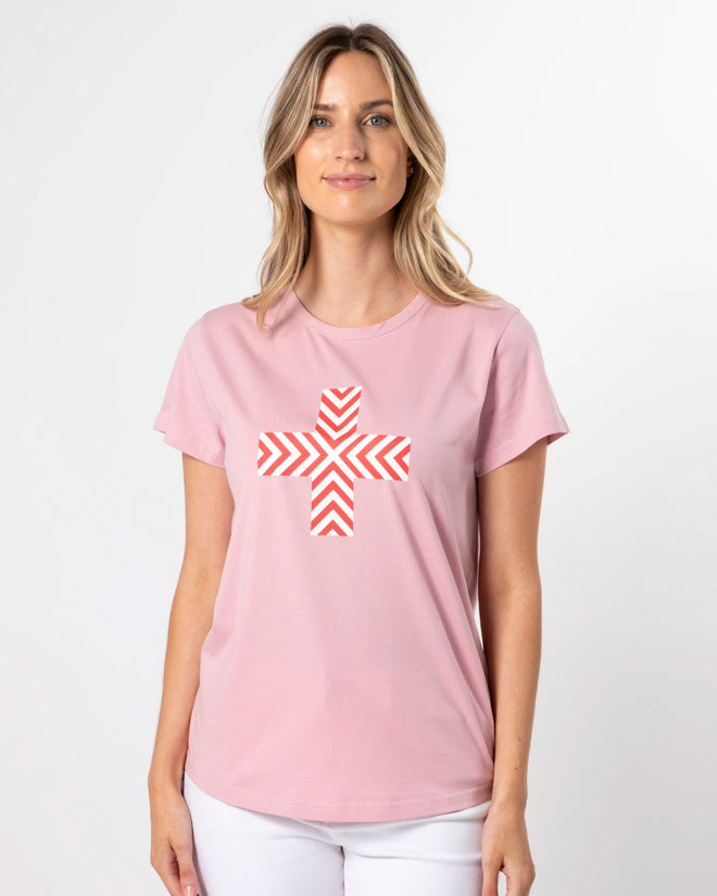 Stella and Gemma Blush Red Chevron Cross T Shirt