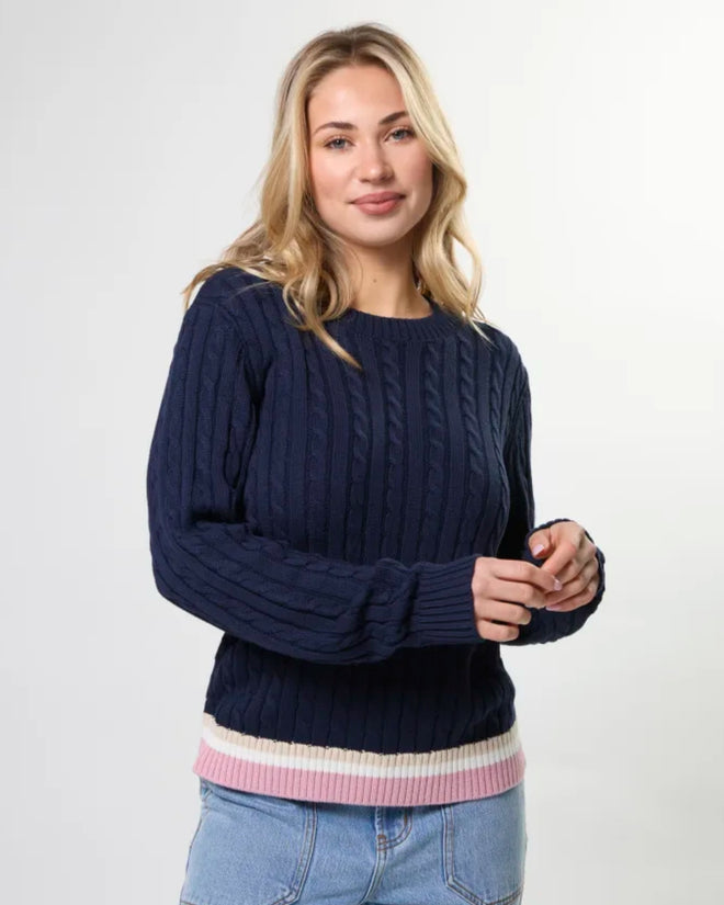 Stella and Gemma Cable Crew Jumper Navy