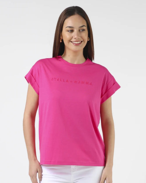 Stella and Gemma Cerise Pink Cuff Sleeve T Shirt