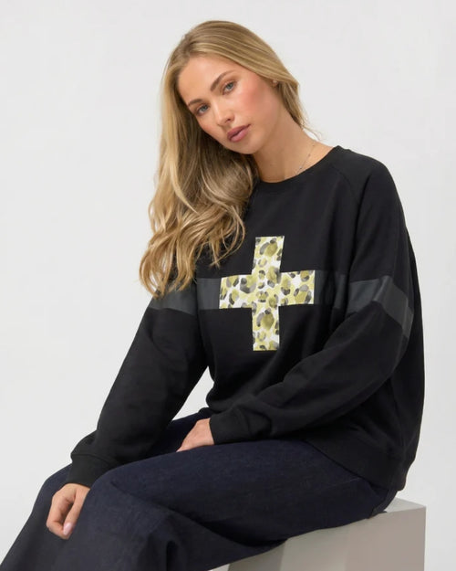 Stella and Gemma Classic Black Leopardess Cross Sweatshirt