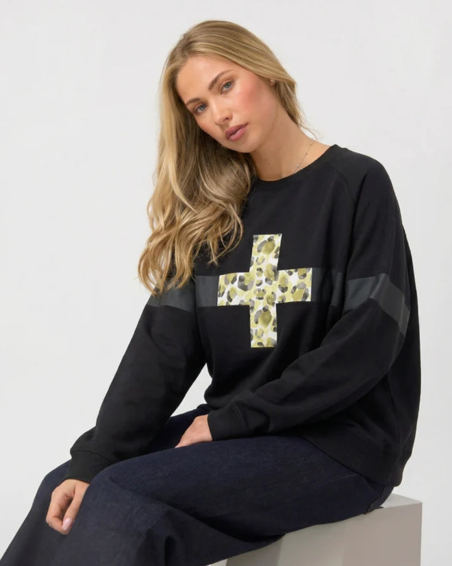 Stella and Gemma Classic Black Leopardess Cross Sweatshirt