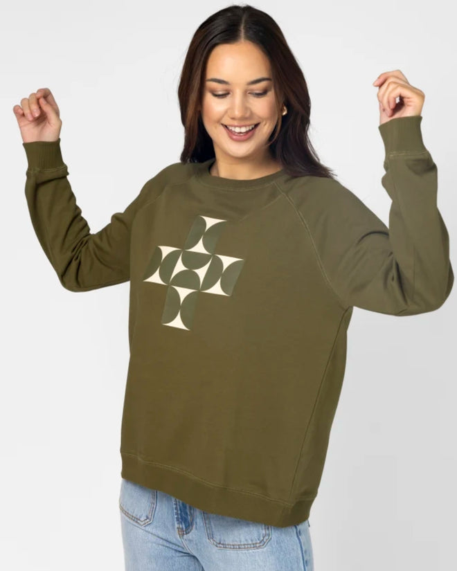 Stella and Gemma Classic Sweatshirt Olive Mosaic