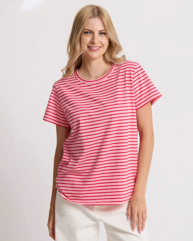 Stella and Gemma Classic T Pink Red Stripe