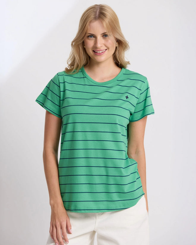 Stella and Gemma Classic Tee Green Navy Stripe
