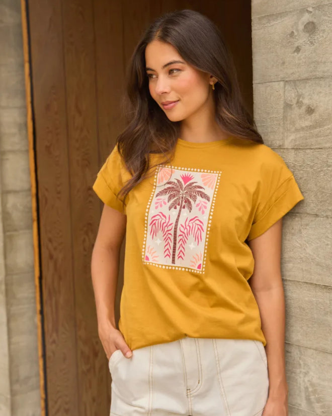Stella and Gemma Cuff Palm Tile Sunbaked T Shirt