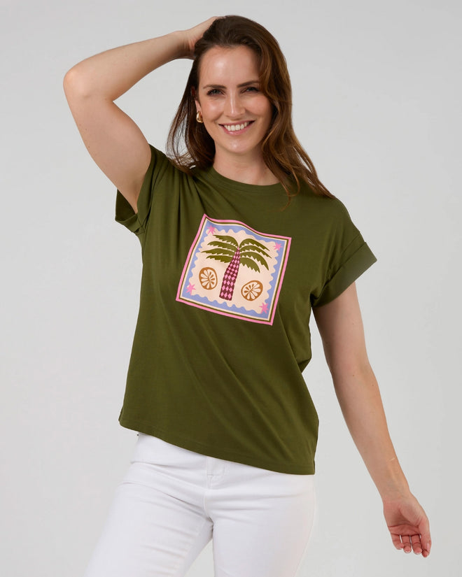 Stella and Gemma Cuff Tee Khaki Palm