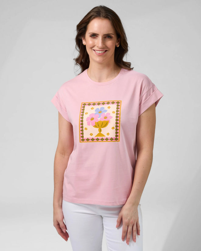 Stella and Gemma Cuff Tee Mauve Jardin Tile