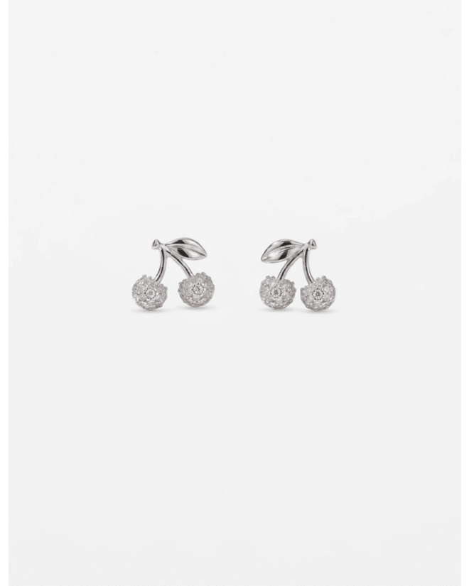 Stella and Gemma Earings Cherries Silver Crystal