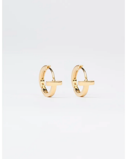 Stella and Gemma Earings Gold Huggie T Bar