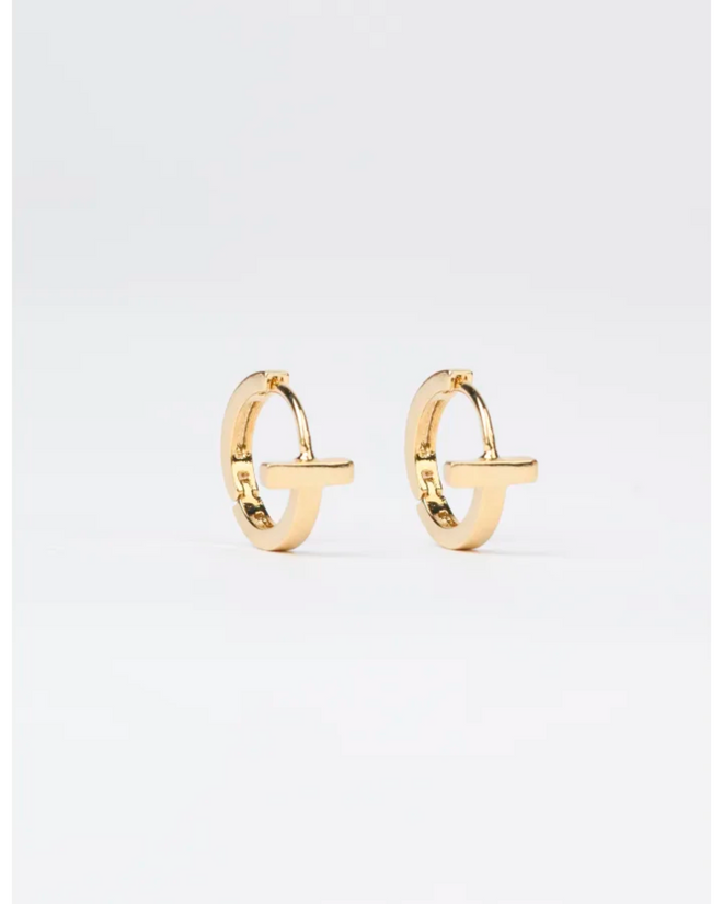 Stella and Gemma Earings Gold Huggie T Bar
