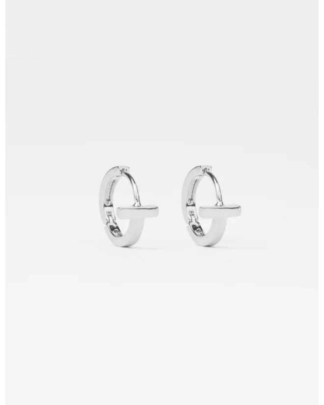 Stella and Gemma Earings Silver Huggie T Bar
