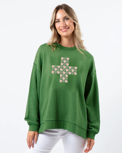 Stella and Gemma Emerald Blush Houndstooth Sunday Sweatshirt