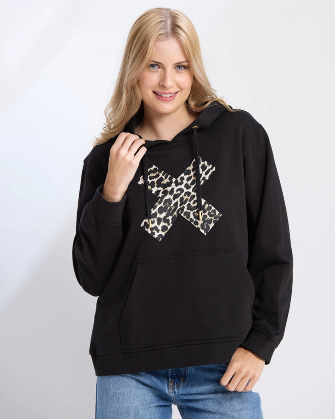 Stella and Gemma Hoodie Black Leopard Cross